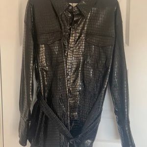 Black faux-leather croc shirt/jacket ZARA